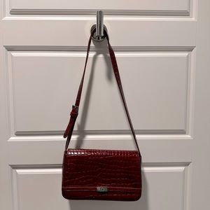 Burgundy snake print purse, adjustable strap